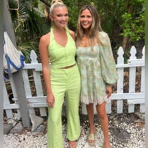 Hemant and Nandita Women’s green, gold, pink mini long sleeve dress